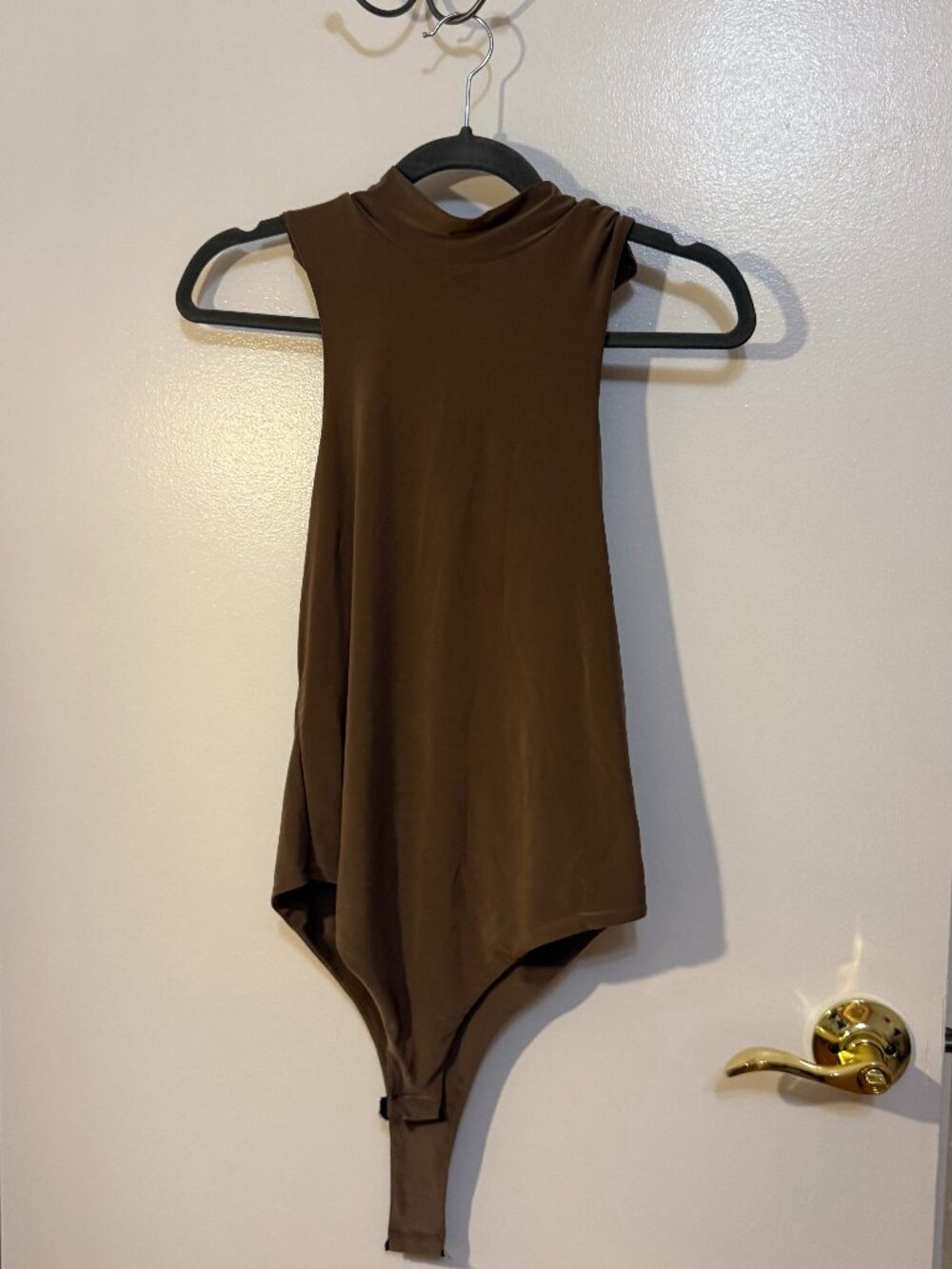 PrettyLittleThing Chocolate Brown Slinky Mock Neck Bodysuit